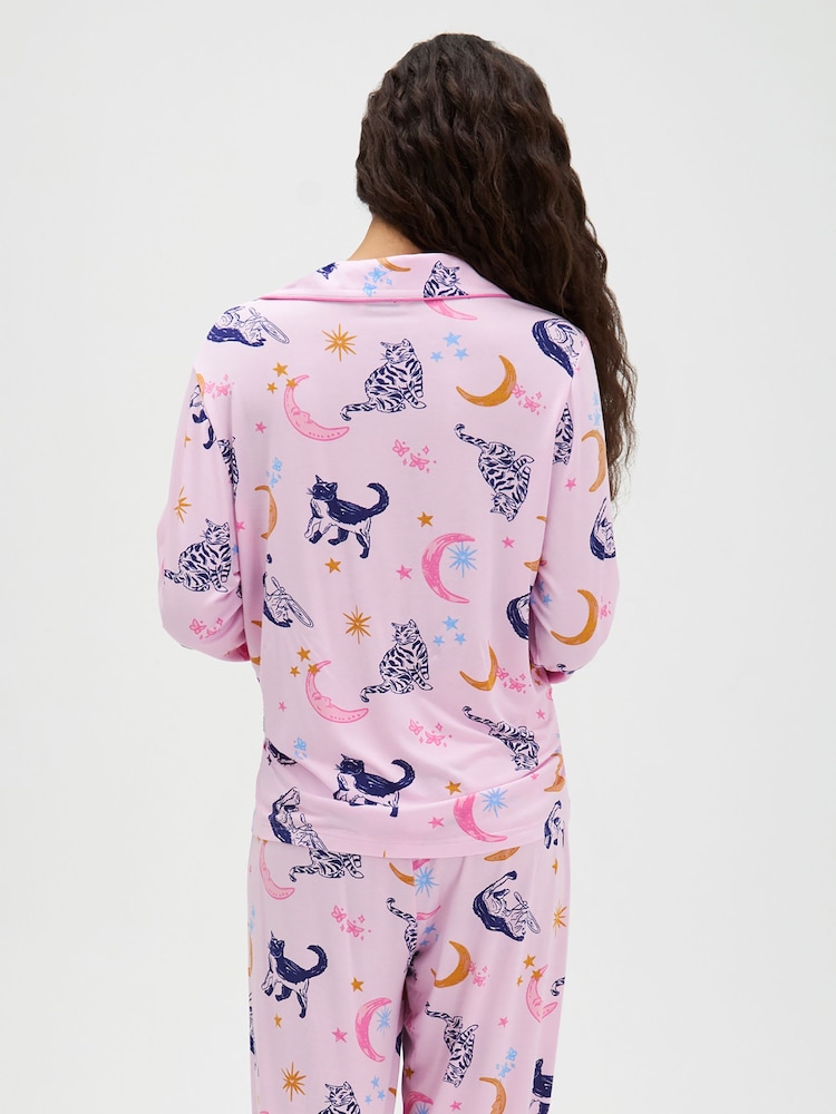 Conjunto de pijama largo de gato y luna de Boux Avenue - Imagen 2 de 7