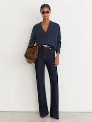 Reiss Dark Blue Andi High-Rise Bootcut Jeans - Image 1 of 7