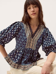 Monsoon Stacee Puff Sleeve Print Jersey Top - 圖片 2/3