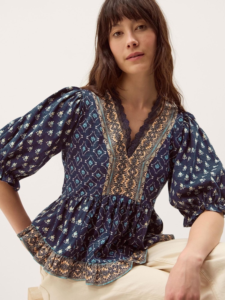 Monsoon Stacee Puff Sleeve Print Jersey Top - 圖片 2/3