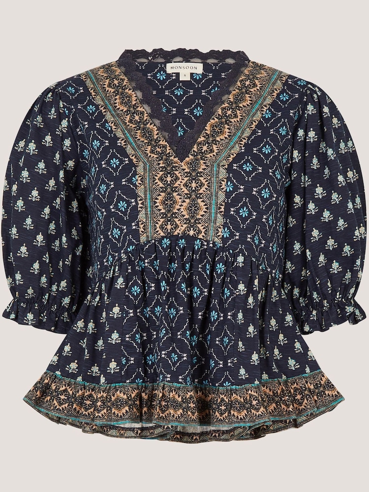 Monsoon Stacee Puff Sleeve Print Jersey Top - 圖片 3/3