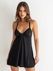 Pour Moi Black Rebel Back Lace Chemise - Image 1 of 4