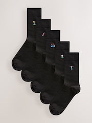 Black Golf Fun Embroidered Socks 5 Pack - Image 2 of 8