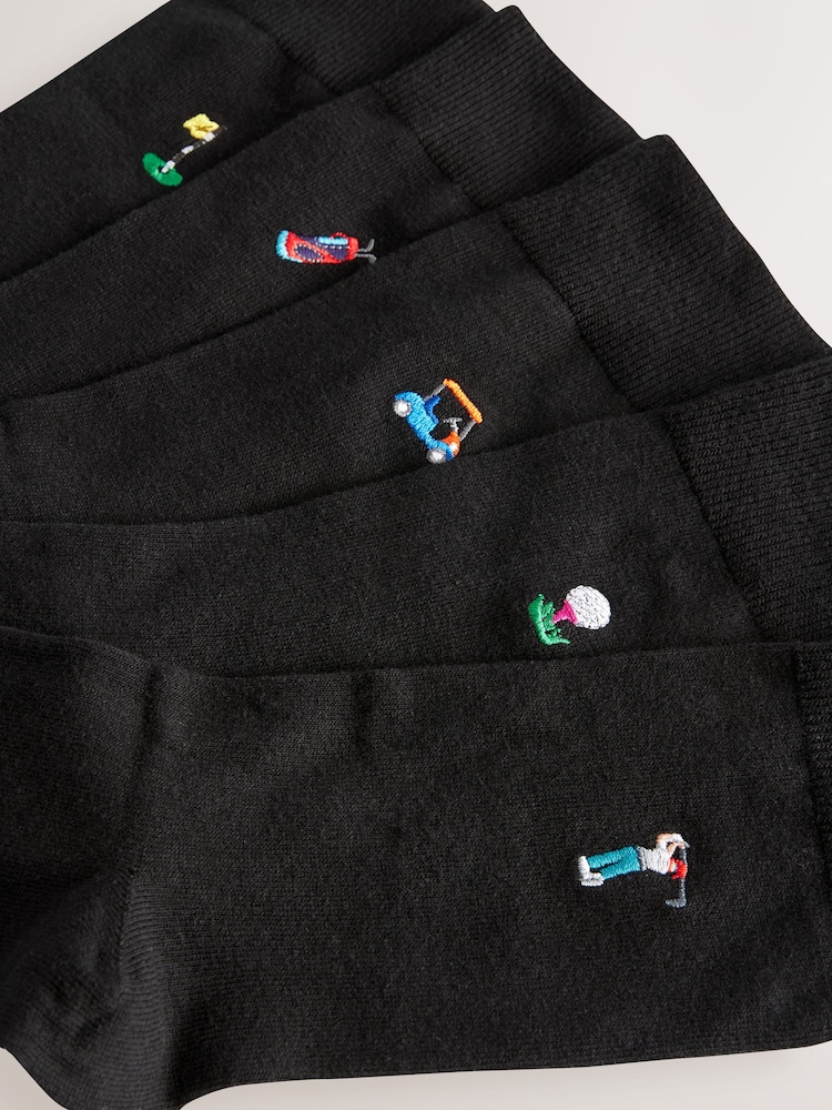 Black Golf Fun Embroidered Socks 5 Pack - Image 8 of 8