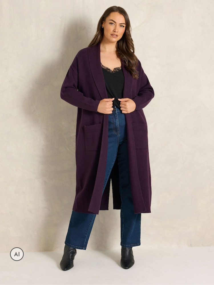 Evans Purple Premium Longline Coatigan - Image 2 of 6 Evans Purple Premium Longline Coatigan - Image 2 of 6