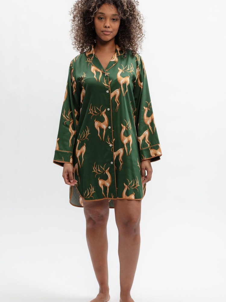 Fable and Eve Green Deer Print Nightshirt - Image 2 of 4 Fable and Eve Green Deer Print Nightshirt - Image 2 of 4