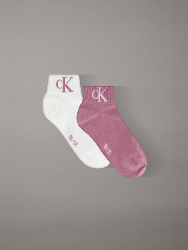 Calvin Klein White/Purple Jeans Monogram Socks 2 Pack - Image 1 of 2 Calvin Klein White/Purple Jeans Monogram Socks 2 Pack - Image 1 of 2