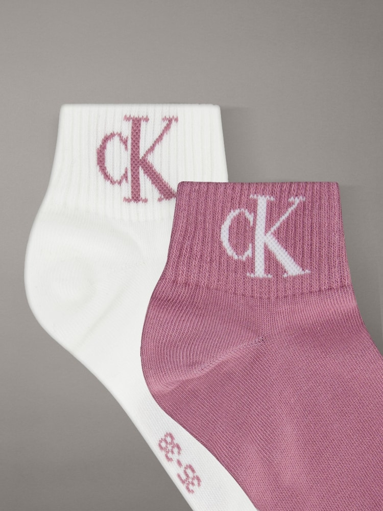 Calvin Klein White/Purple Jeans Monogram Socks 2 Pack - Image 2 of 2 Calvin Klein White/Purple Jeans Monogram Socks 2 Pack - Image 2 of 2