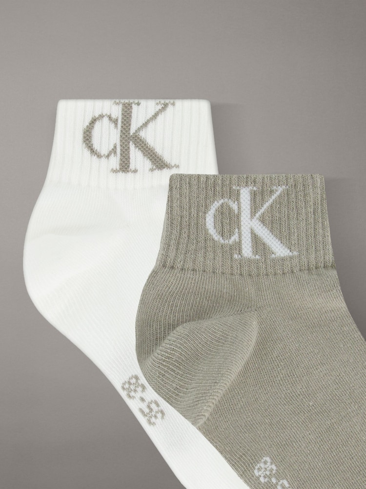 Calvin Klein Beige/White Jeans Monogram Socks 2 Pack - Image 2 of 2 Calvin Klein Beige/White Jeans Monogram Socks 2 Pack - Image 2 of 2