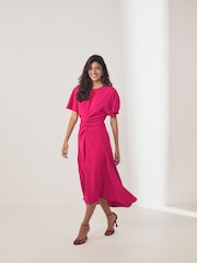 Pink Short Sleeve Ruched Midi Dress - Image 2 of 7