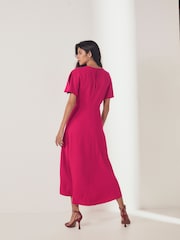 Pink Short Sleeve Ruched Midi Dress - Image 3 of 7