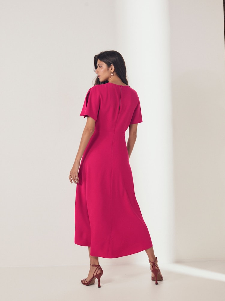 Pink Short Sleeve Ruched Midi Dress - Image 3 of 7