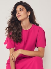 Pink Short Sleeve Ruched Midi Dress - Image 4 of 7