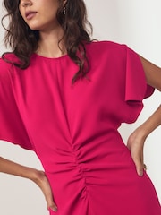 Pink Short Sleeve Ruched Midi Dress - Image 5 of 7