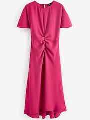 Pink Short Sleeve Ruched Midi Dress - Image 6 of 7