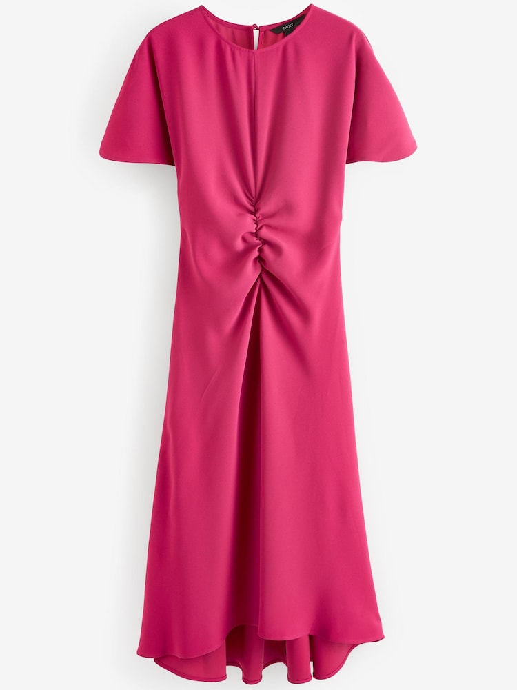 Pink Short Sleeve Ruched Midi Dress - Image 6 of 7