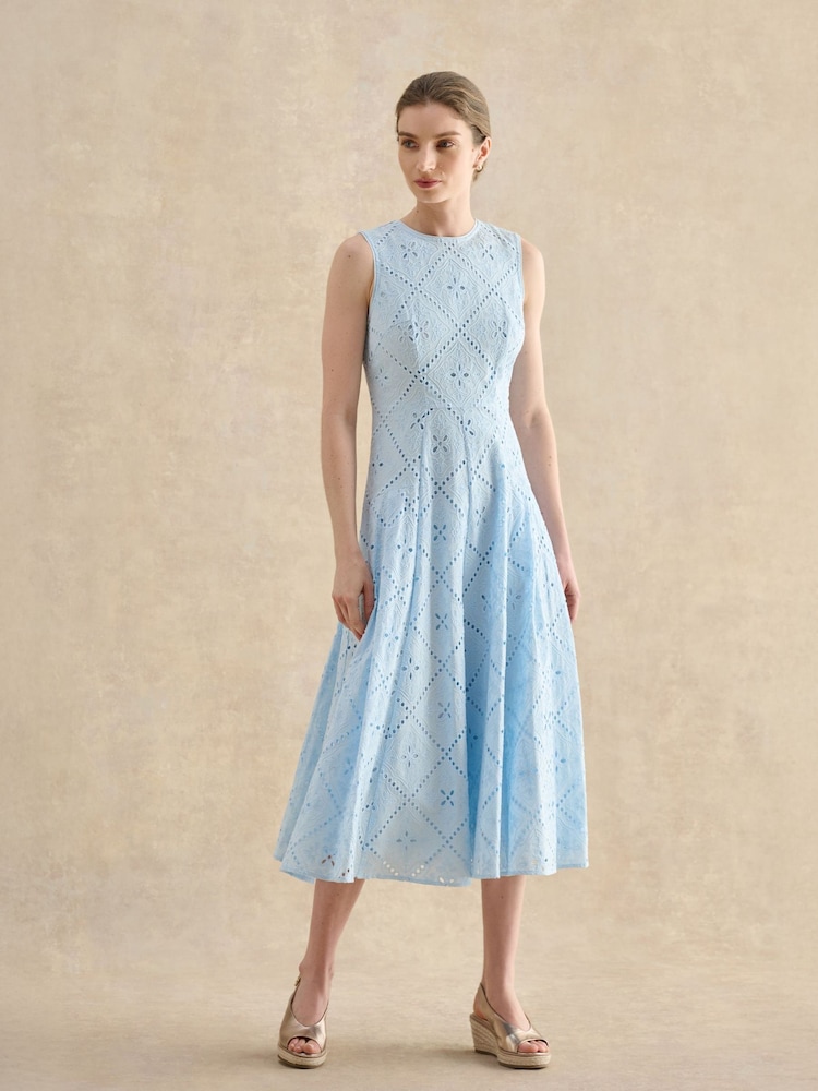 Hobbs Pale Blue Lexia Broiderie Dress - Image 1 of 4 Hobbs Pale Blue Lexia Broiderie Dress - Image 1 of 4
