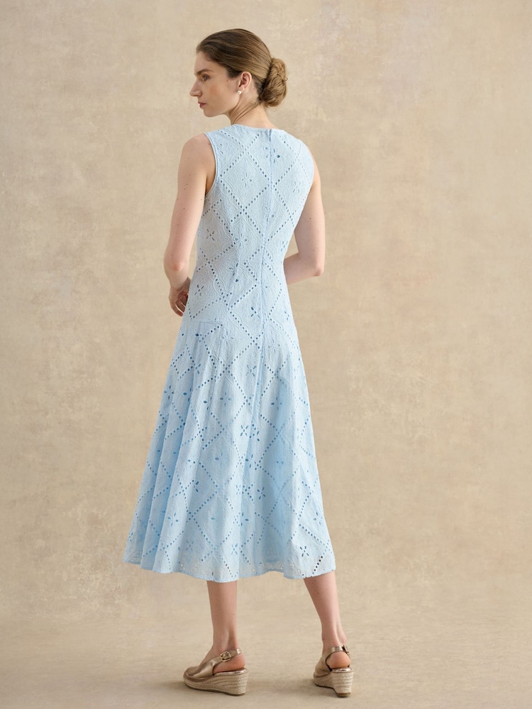 Hobbs Pale Blue Lexia Broiderie Dress - Image 2 of 4 Hobbs Pale Blue Lexia Broiderie Dress - Image 2 of 4