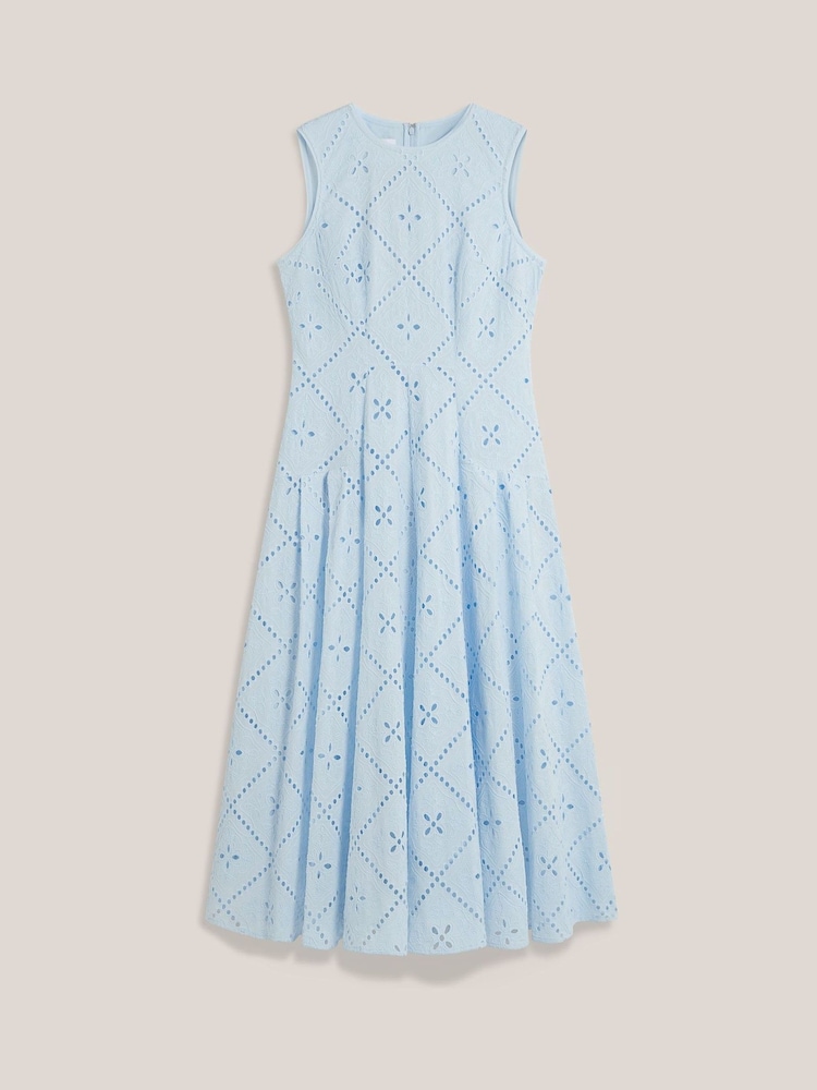 Hobbs Pale Blue Lexia Broiderie Dress - Image 4 of 4 Hobbs Pale Blue Lexia Broiderie Dress - Image 4 of 4