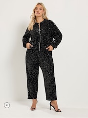 Yours Curve Black Sequin Bomber Jacket - Image 3 of 7