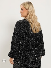 Yours Curve Black Sequin Bomber Jacket - Image 4 of 7