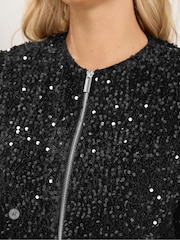 Yours Curve Black Sequin Bomber Jacket - Image 5 of 7