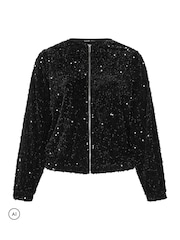 Yours Curve Black Sequin Bomber Jacket - Image 6 of 7