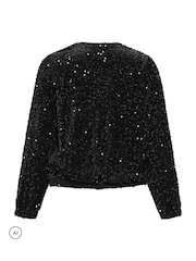 Yours Curve Black Sequin Bomber Jacket - Image 7 of 7