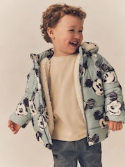 Light Blue Mickey Borg Lined Padded Coat (3mths-7yrs) - Image 2 of 11
