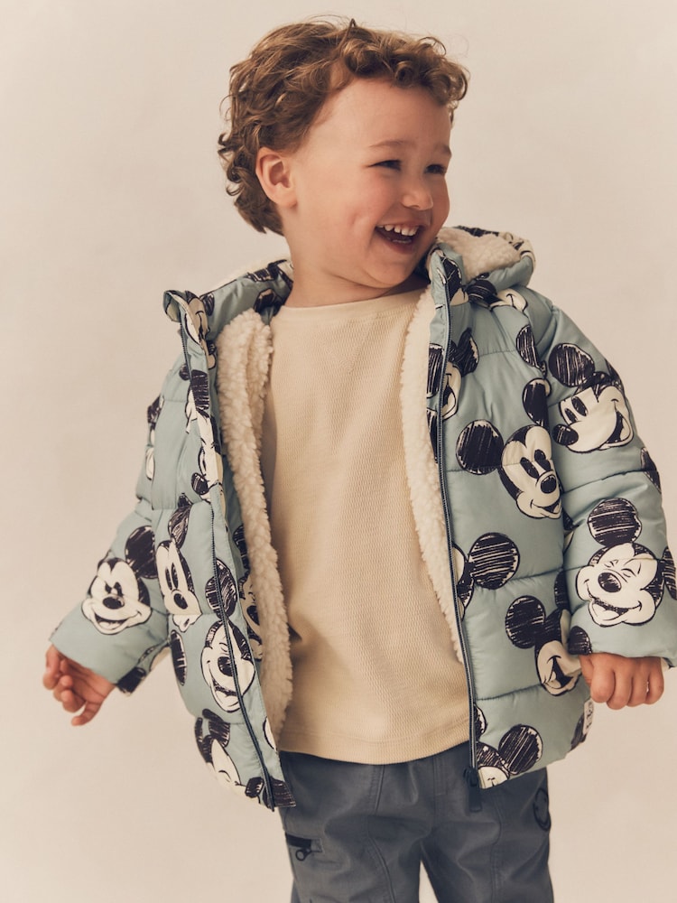 Light Blue Mickey Borg Lined Padded Coat (3mths-7yrs) - Image 2 of 11