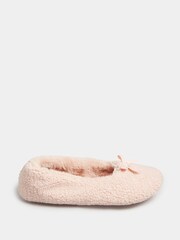 Yours Curve Pink Wide Fit Borg Ballet Slippers - Image 1 of 5