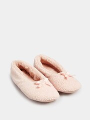 Yours Curve Pink Wide Fit Borg Ballet Slippers - Image 2 of 5