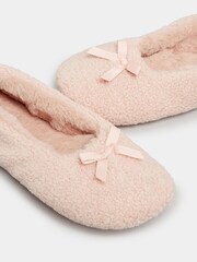 Yours Curve Pink Wide Fit Borg Ballet Slippers - Image 3 of 5
