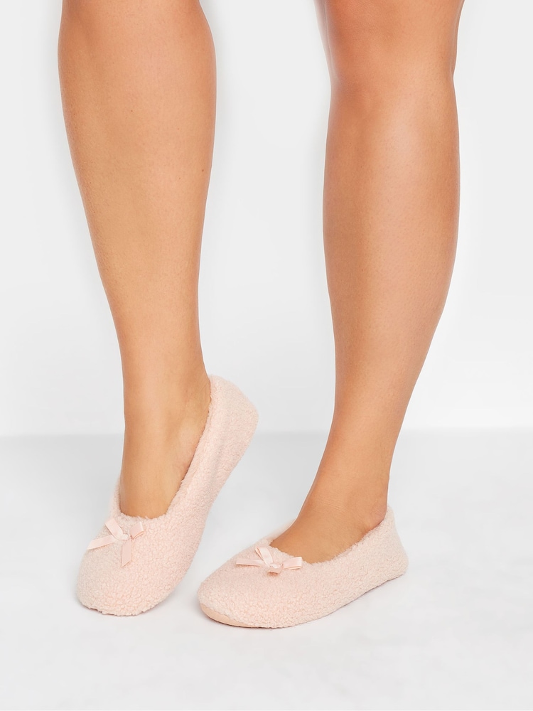 Yours Curve Pink Wide Fit Borg Ballet Slippers - Image 5 of 5