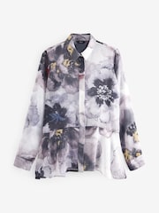Grey/Black Abstract Printed Flutter Hem Long Sleeve Blouse - Image 5 of 6