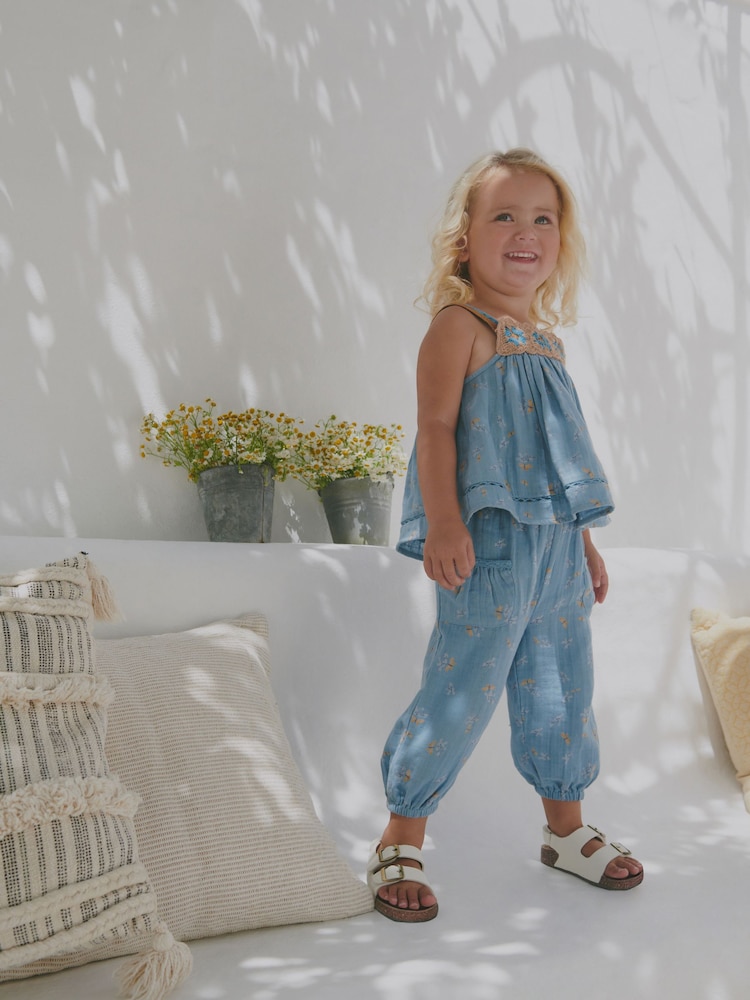 Teal Blue 100% Cotton Crochet Co-ord Set (3mths-7yrs) - Image 1 of 6