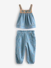 Teal Blue 100% Cotton Crochet Co-ord Set (3mths-7yrs) - Image 4 of 6