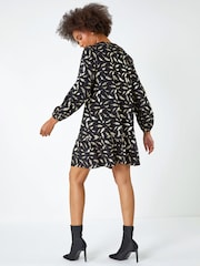 Dusk Black Metallic Foil Feather Shirt Dress - Image 3 of 5