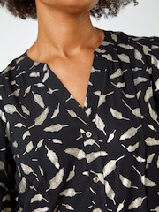 Dusk Black Metallic Foil Feather Shirt Dress - Image 5 of 5