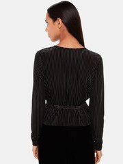 Whistles Velvet Stripe Wrap Black Cardigan - Image 2 of 5
