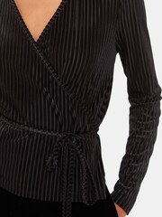 Whistles Velvet Stripe Wrap Black Cardigan - Image 4 of 5