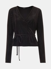 Whistles Velvet Stripe Wrap Black Cardigan - Image 5 of 5