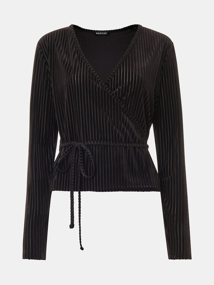 Whistles Velvet Stripe Wrap Black Cardigan - Image 5 of 5