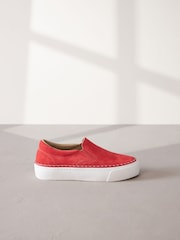 Coral/White Signature Leather Rand Stitch Detail Slip-On Trainers - Image 2 of 6