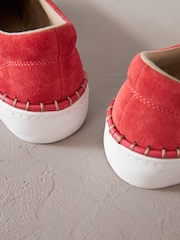 Coral/White Signature Leather Rand Stitch Detail Slip-On Trainers - Image 5 of 6