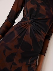 Mint Velvet Brown Abstract Print Mesh Midi Dress - Image 5 of 7