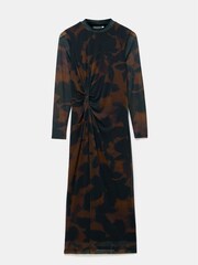 Mint Velvet Brown Abstract Print Mesh Midi Dress - Image 6 of 7