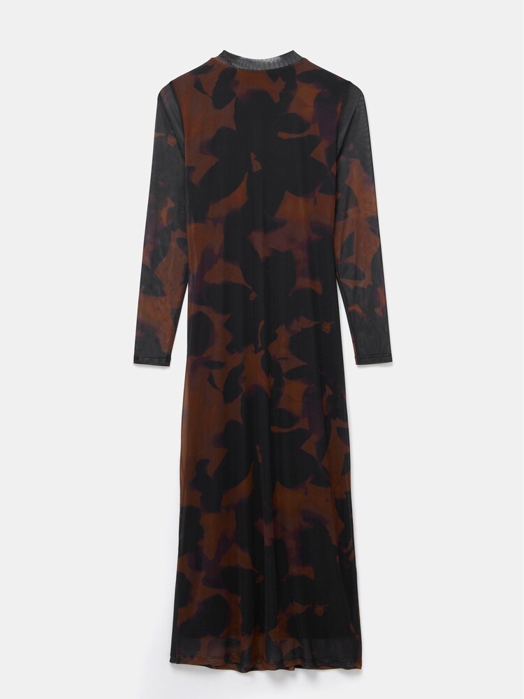 Mint Velvet Brown Abstract Print Mesh Midi Dress - Image 7 of 7