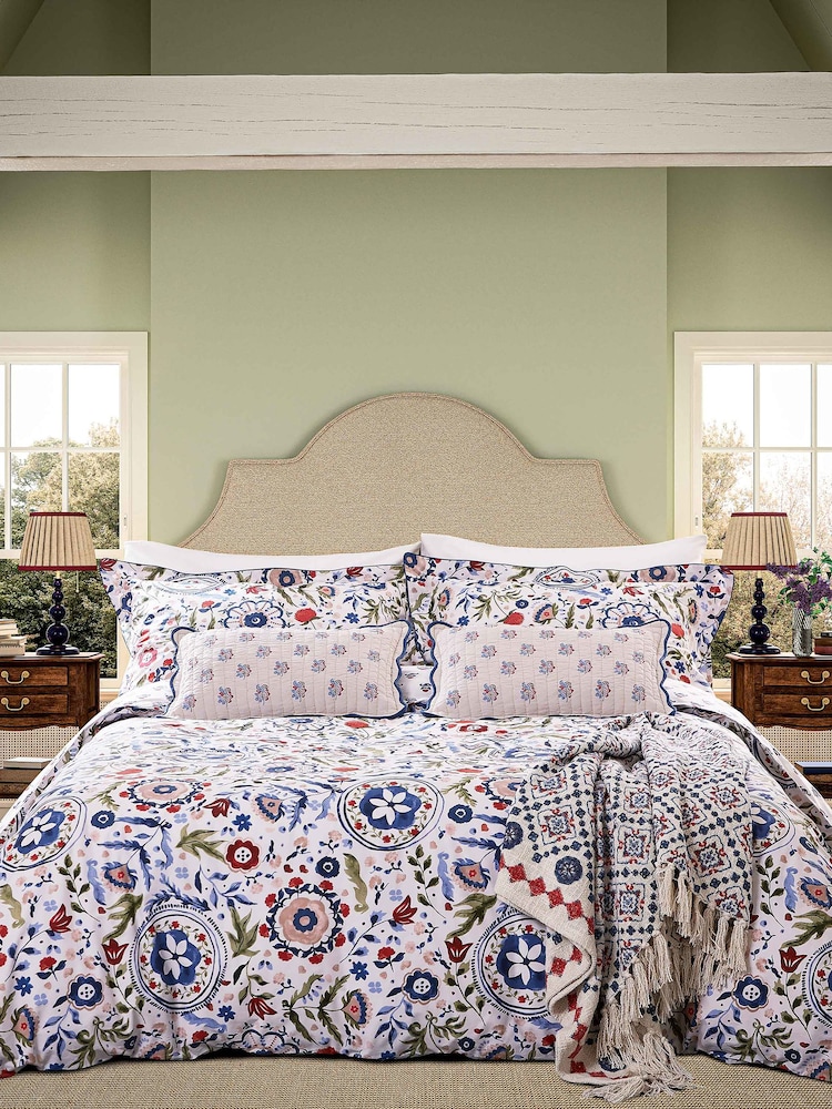 Joules Blue Festival Flowers Reversible Duvet Cover and Pillowcase Set - Image 1 of 5