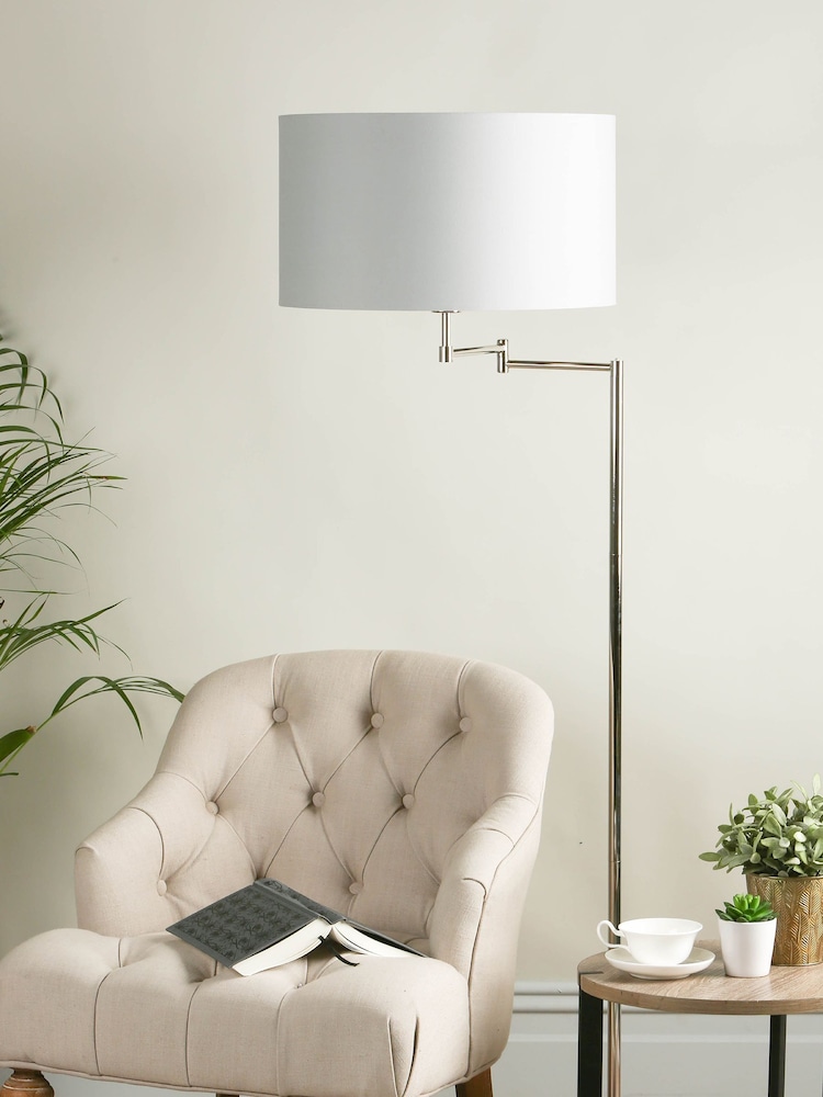 Laura Ashley Chrome Marlowe Polished Nickel Swing Arm Floor Lamp - Image 2 of 5